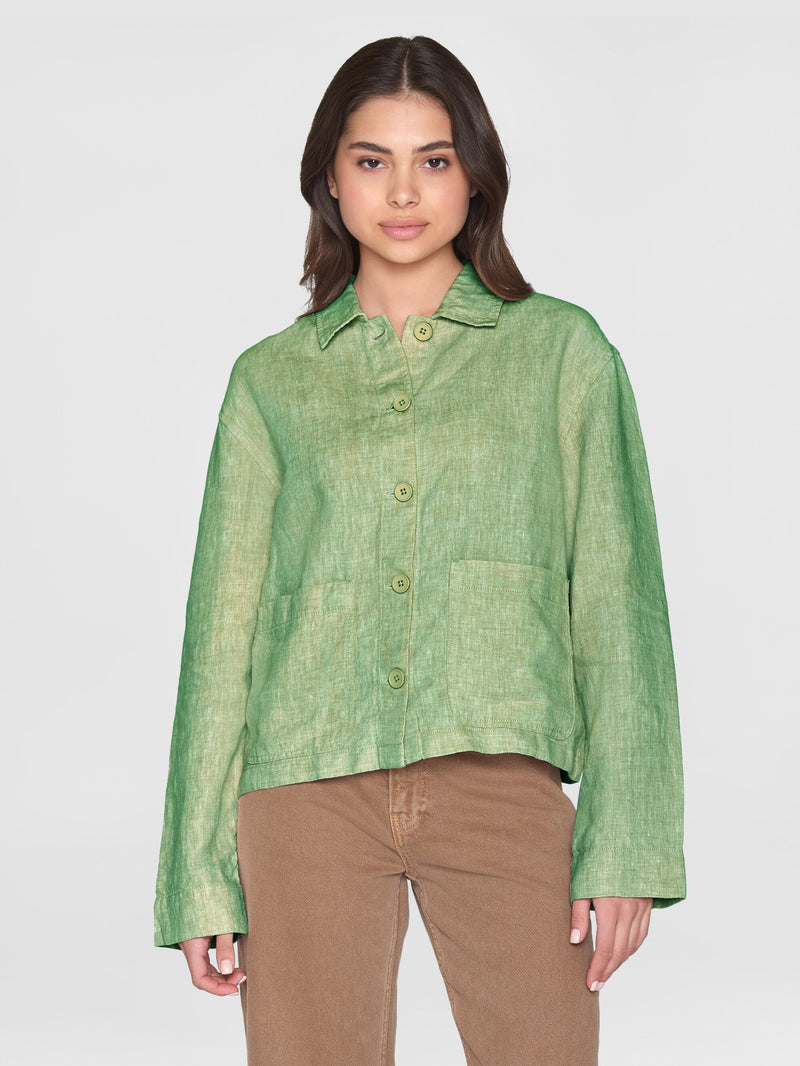 KnowledgeCotton Apparel - WMN Regular linen overshirt - GOTS/Vegan Overshirts 1454 Shale Green