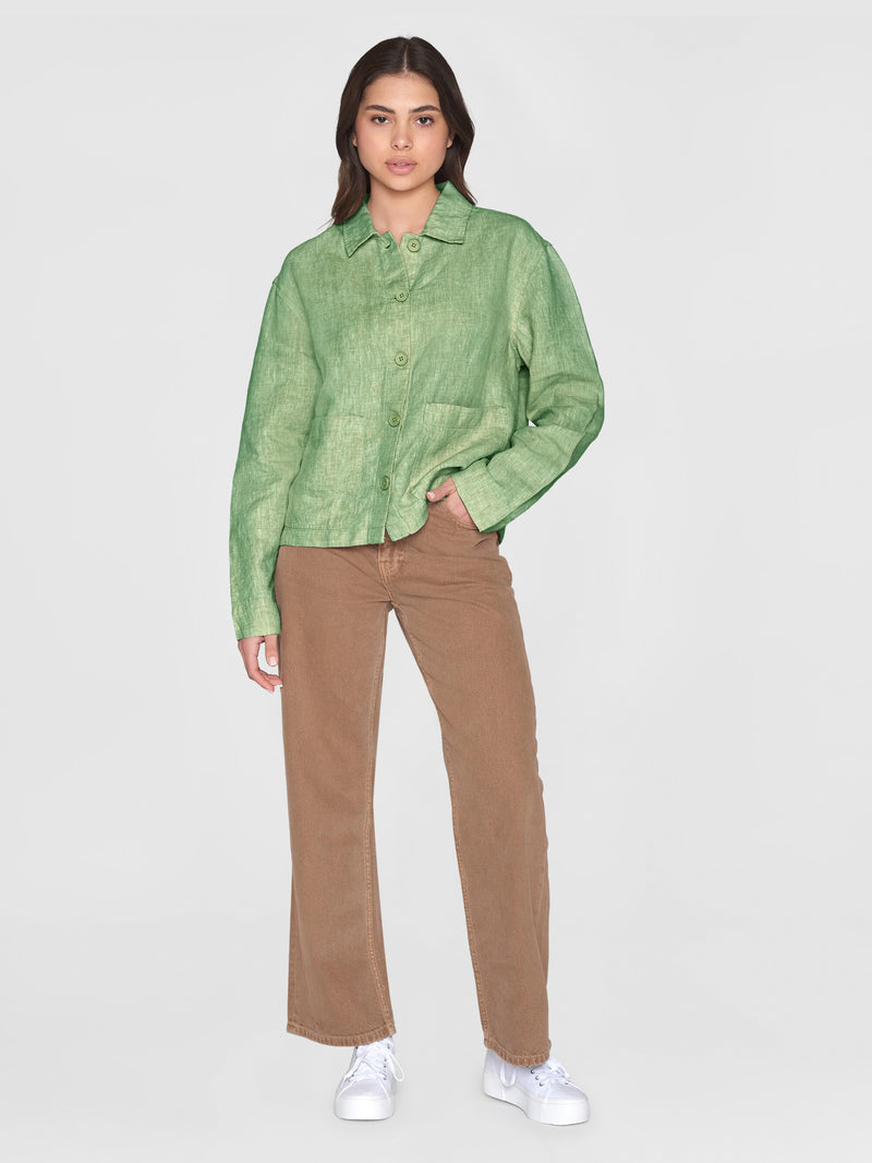 KnowledgeCotton Apparel - WMN Regular linen overshirt - GOTS/Vegan Overshirts 1454 Shale Green