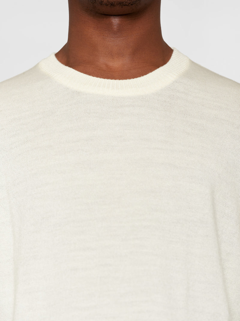 KnowledgeCotton Apparel - MEN Regular merino knit crew neck - RWS Knits 1387 Egret