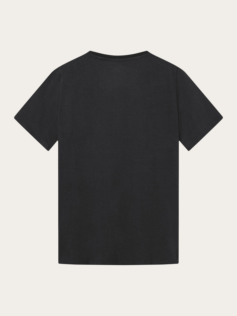 KnowledgeCotton Apparel - MEN Regular trademark chest print t-shirt T-shirts 1300 Black Jet