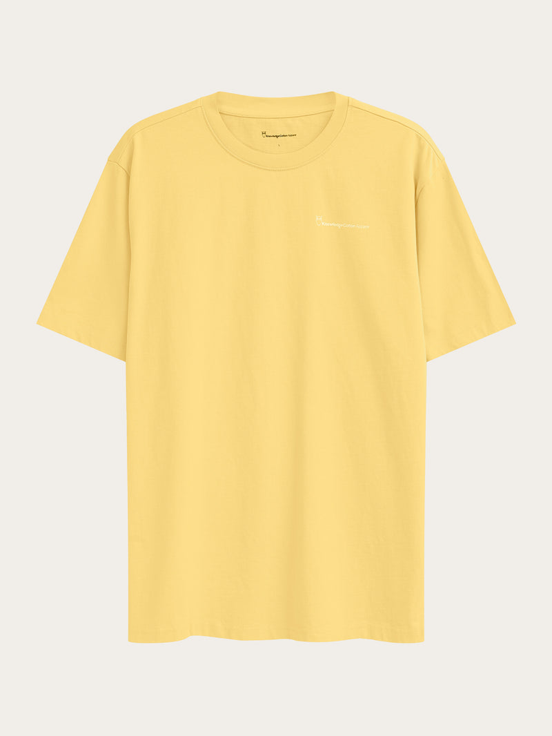 KnowledgeCotton Apparel - MEN Regular trademark chest print t-shirt T-shirts 1429 Misted Yellow