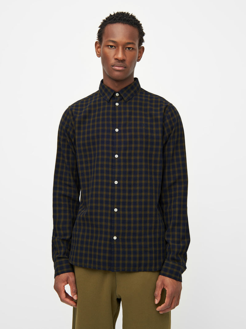 KnowledgeCotton Apparel - MEN Regularfit small checkered shirt Shirts 7021 blue check