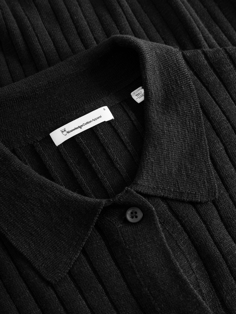 KnowledgeCotton Apparel - WMN Rib Polo - Tencel™ Polos 1300 Black Jet