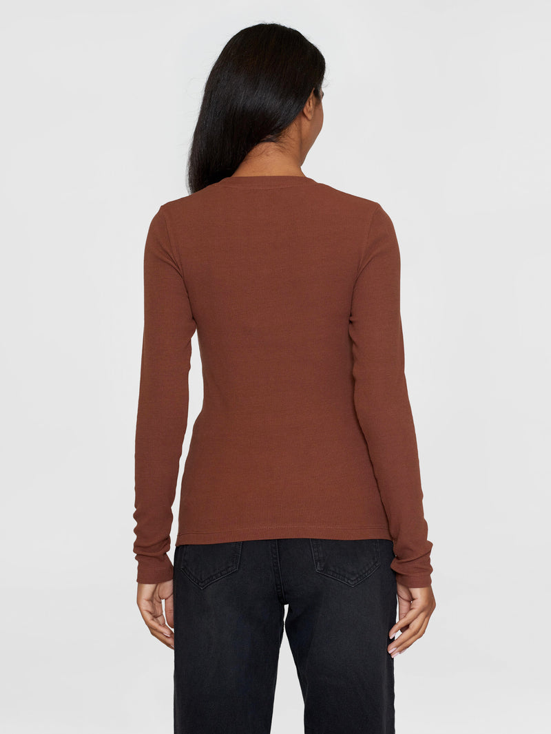 KnowledgeCotton Apparel - WMN Rib Scoop neck long sleeved T-shirts 1441 Tiramisu