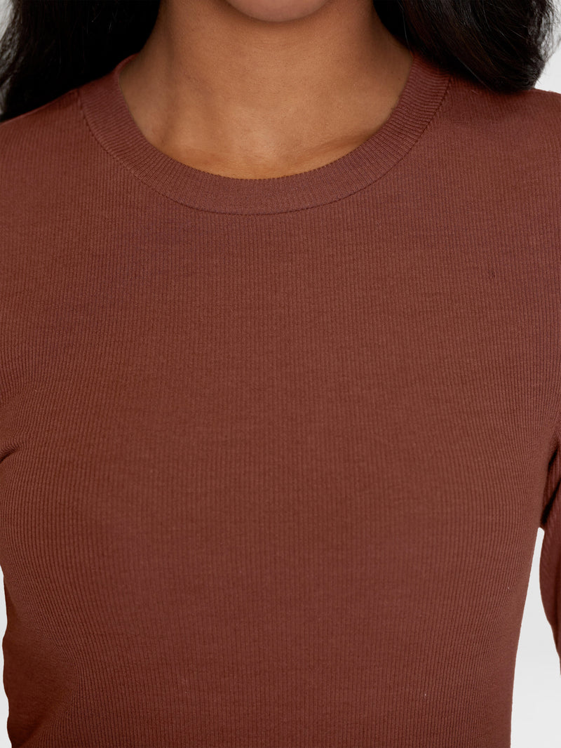 KnowledgeCotton Apparel - WMN Rib Scoop neck long sleeved T-shirts 1441 Tiramisu