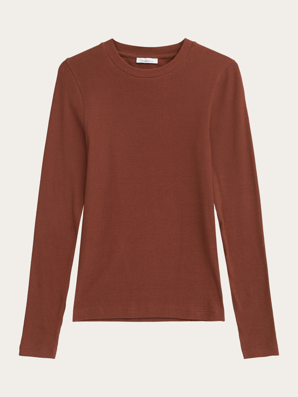 KnowledgeCotton Apparel - WMN Rib Scoop neck long sleeved T-shirts 1441 Tiramisu