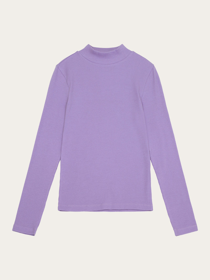 KnowledgeCotton Apparel - WMN Rib high neck LS T-shirts 1418 Violet Tulip