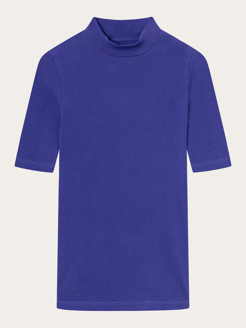 KnowledgeCotton Apparel - WMN Rib high neck short sleeve T-shirts 1416 Deep Purple