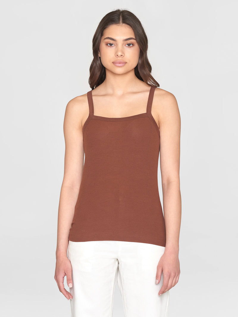 KnowledgeCotton Apparel - WMN Rib strap top T-shirts 1441 Tiramisu