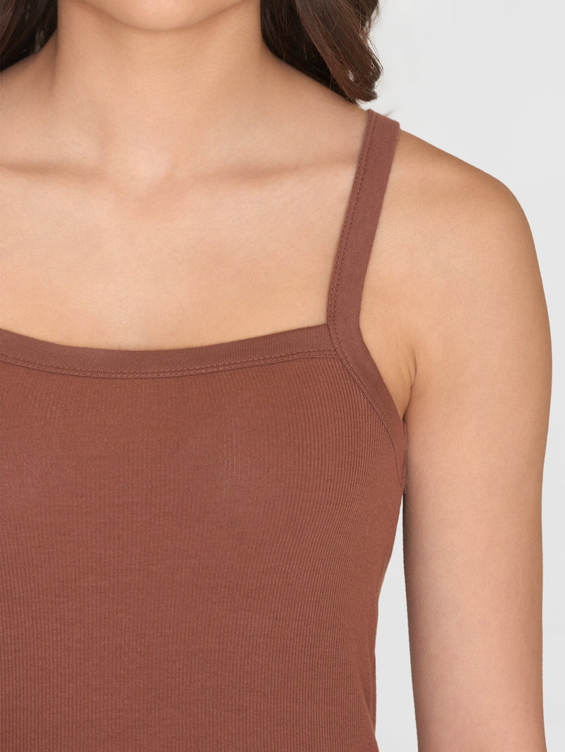 KnowledgeCotton Apparel - WMN Rib strap top T-shirts 1441 Tiramisu