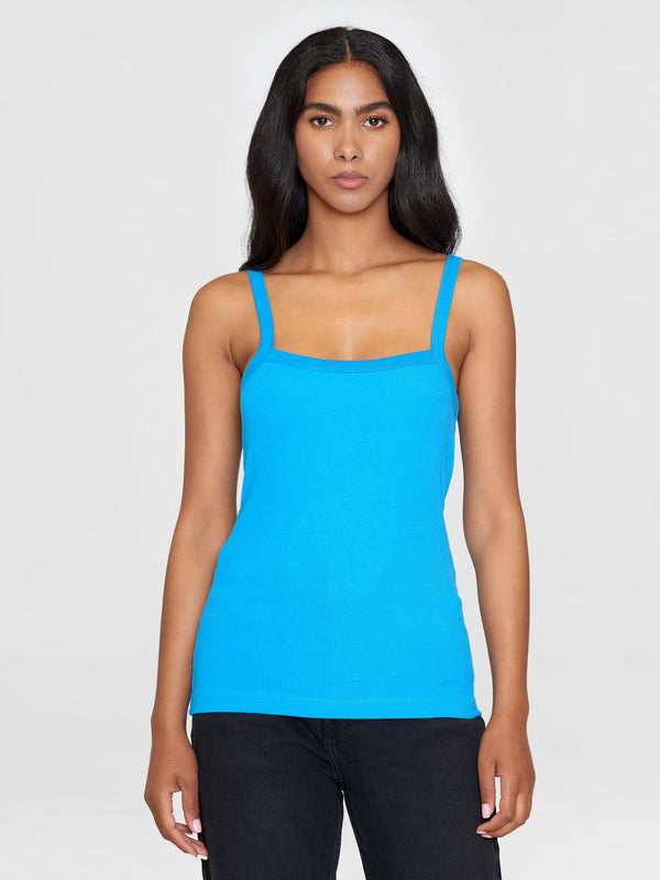 KnowledgeCotton Apparel - WMN Rib strap top T-shirts 1445 Malibu Blue