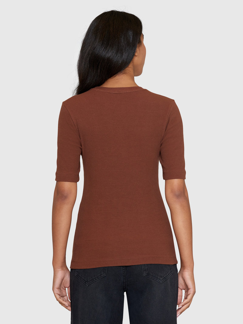 KnowledgeCotton Apparel - WMN Rib t-shirt T-shirts 1441 Tiramisu