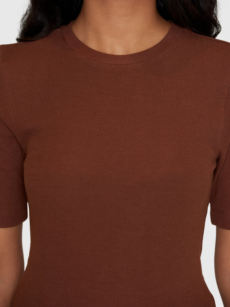 KnowledgeCotton Apparel - WMN Rib t-shirt T-shirts 1441 Tiramisu