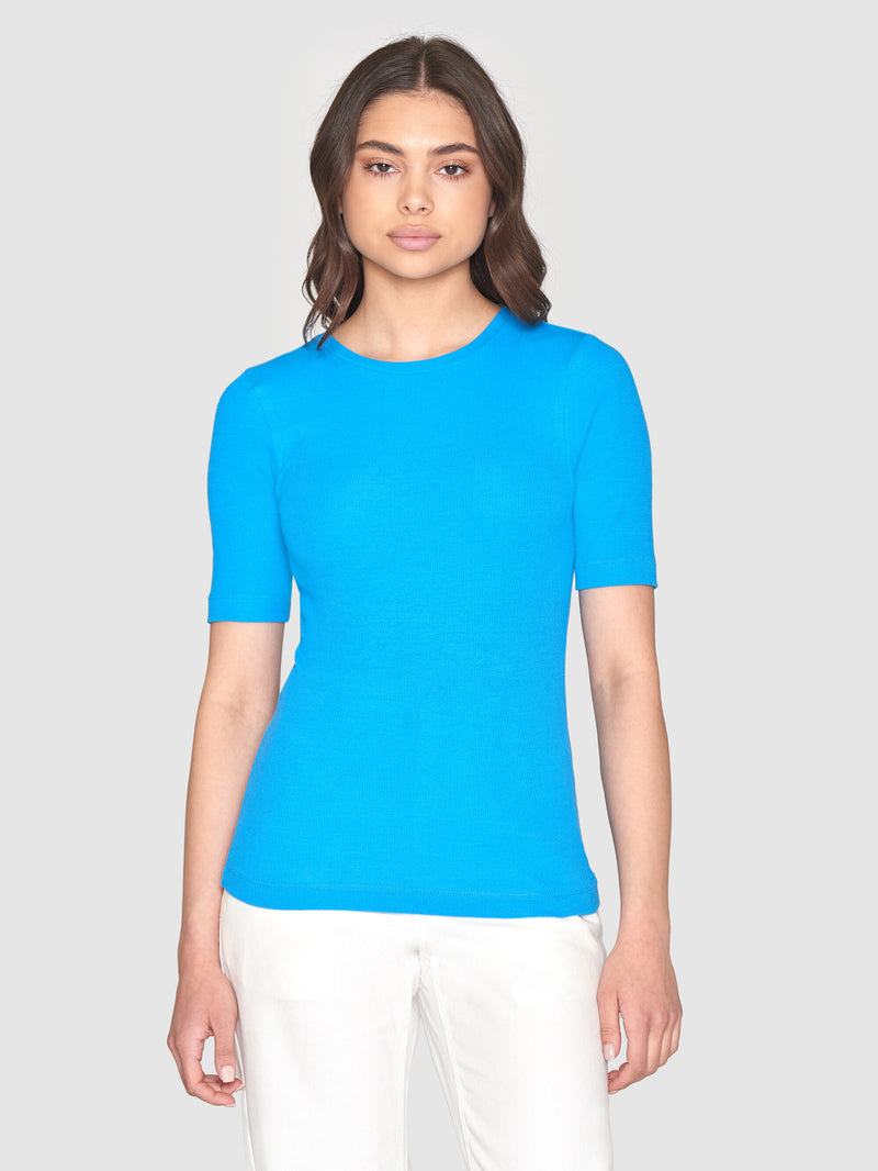 KnowledgeCotton Apparel - WMN Rib t-shirt T-shirts 1445 Malibu Blue