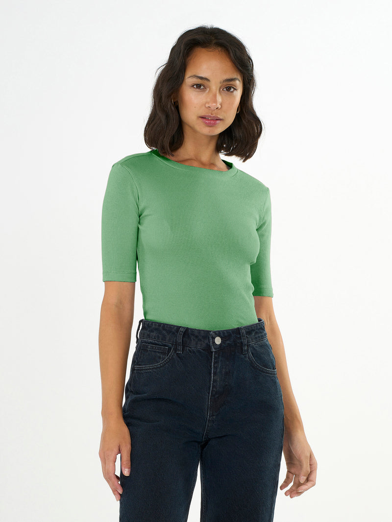 KnowledgeCotton Apparel - WMN Rib t-shirt T-shirts 1454 Shale Green