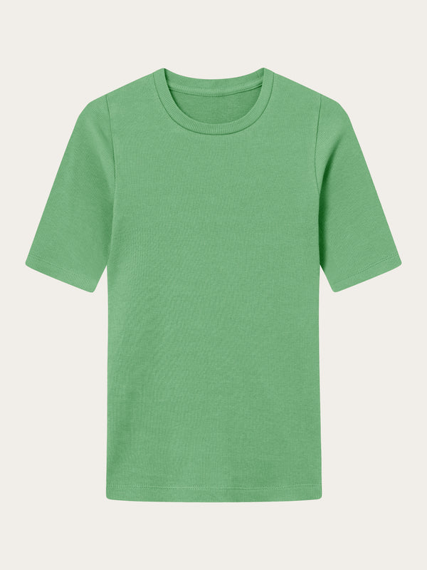 KnowledgeCotton Apparel - WMN Rib t-shirt T-shirts 1454 Shale Green