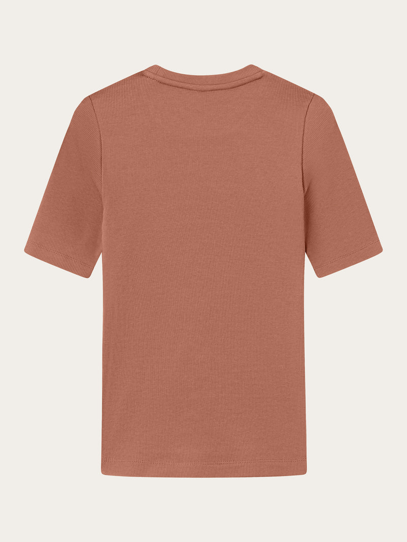 KnowledgeCotton Apparel - WMN Rib t-shirt T-shirts 1469 Muted Clay