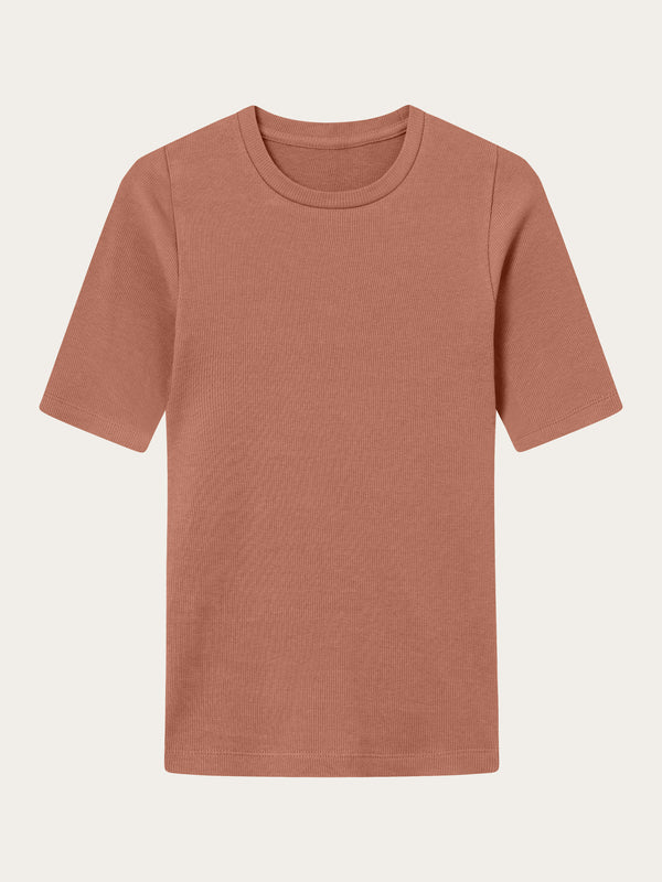 KnowledgeCotton Apparel - WMN Rib t-shirt T-shirts 1469 Muted Clay