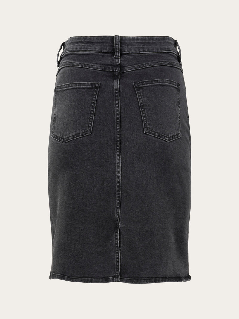 KnowledgeCotton Apparel - WMN Rinse black mid length denim skirt Denims 3049 Rinse black