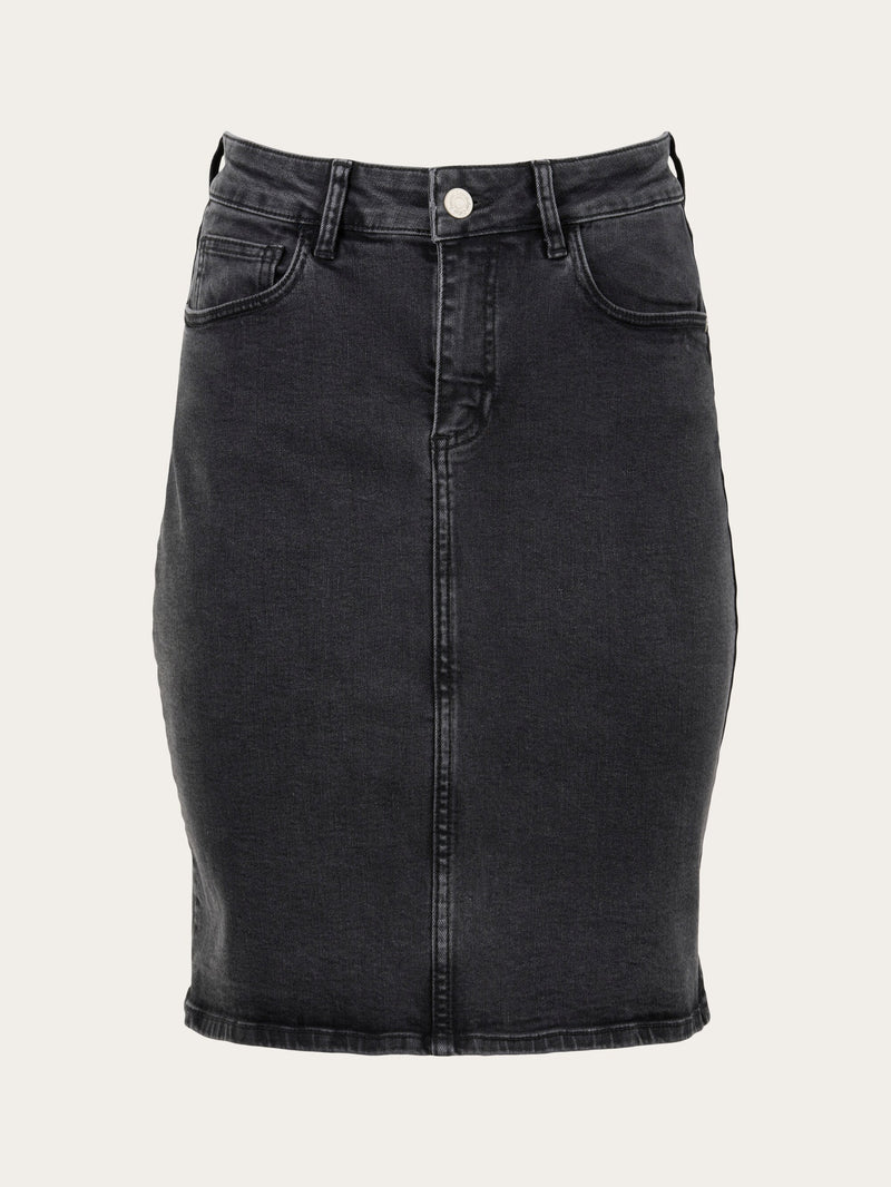 KnowledgeCotton Apparel - WMN Rinse black mid length denim skirt Denims 3049 Rinse black