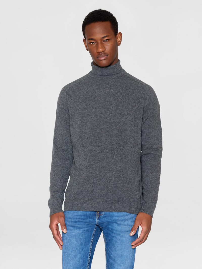 KnowledgeCotton Apparel - MEN Roll neck knit Knits 1073 Dark Grey Melange