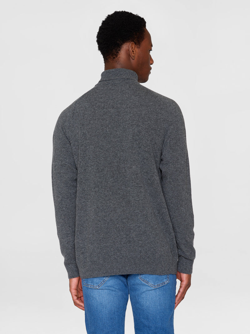 KnowledgeCotton Apparel - MEN Roll neck knit Knits 1073 Dark Grey Melange