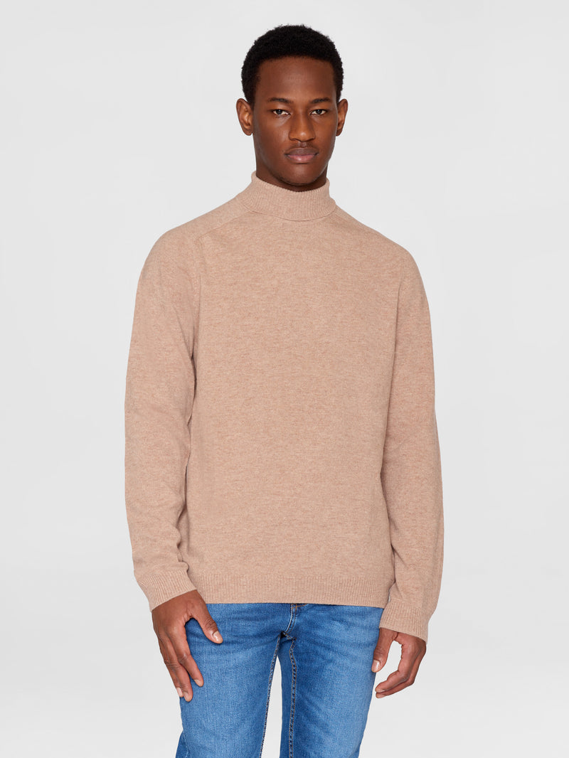 KnowledgeCotton Apparel - MEN Roll neck knit Knits 1336 Kelp melange