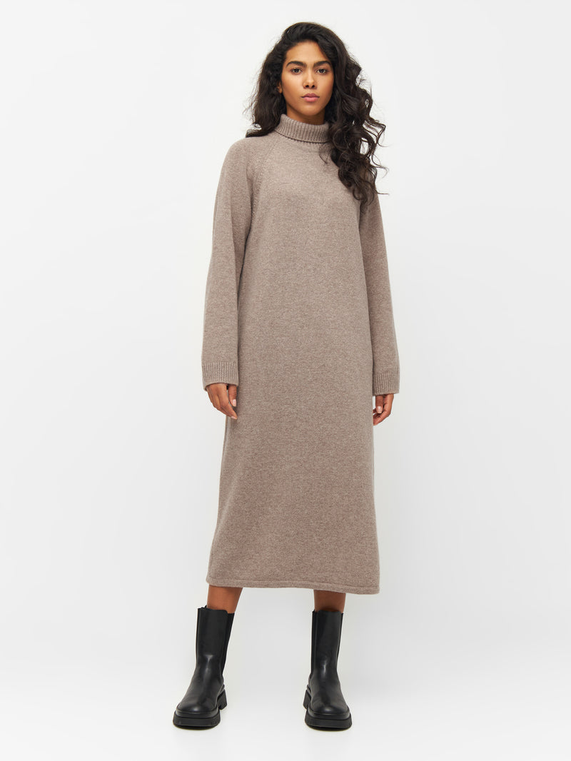 KnowledgeCotton Apparel - WMN Roll neck mid lenght dress Dresses 1336 Kelp melange