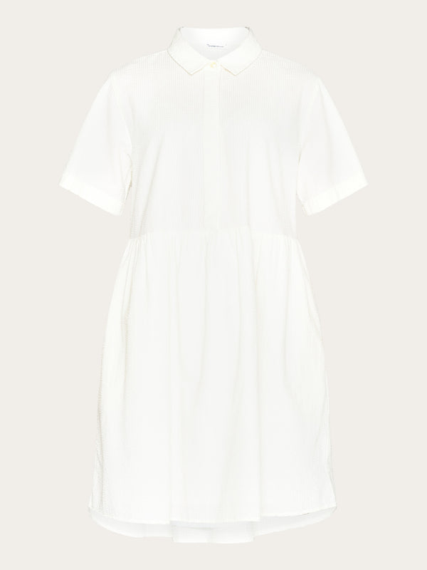 KnowledgeCotton Apparel - WMN Seersucker short shirt dress Dresses 1387 Egret