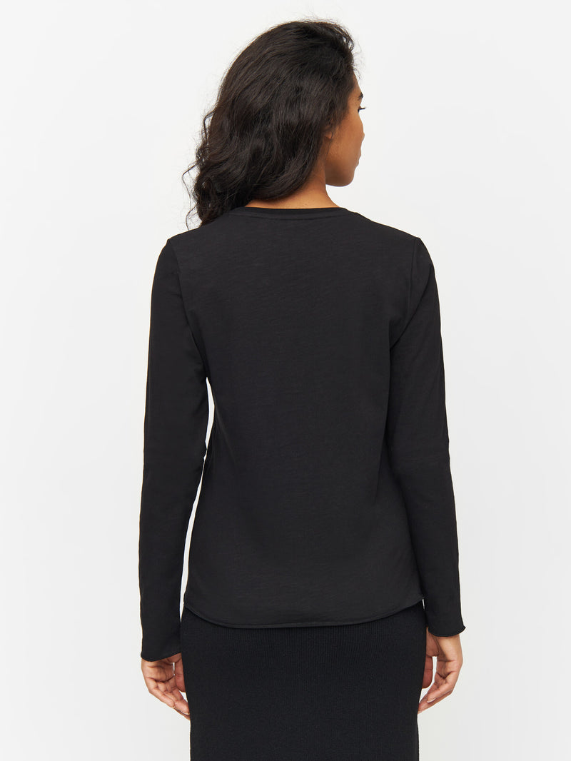 KnowledgeCotton Apparel - WMN Slub long sleeved tee T-shirts 1300 Black Jet