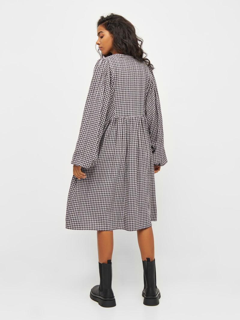 KnowledgeCotton Apparel - WMN Small check A-shape midi dress Dresses 7026 Brown check