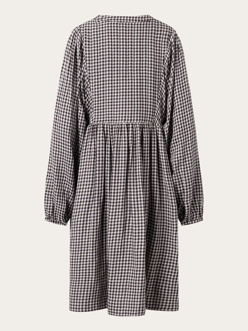 KnowledgeCotton Apparel - WMN Small check A-shape midi dress Dresses 7026 Brown check