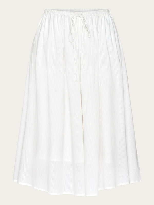 KnowledgeCotton Apparel - WMN Stripe structure A-shape mid-length skirt Skirts 1387 Egret