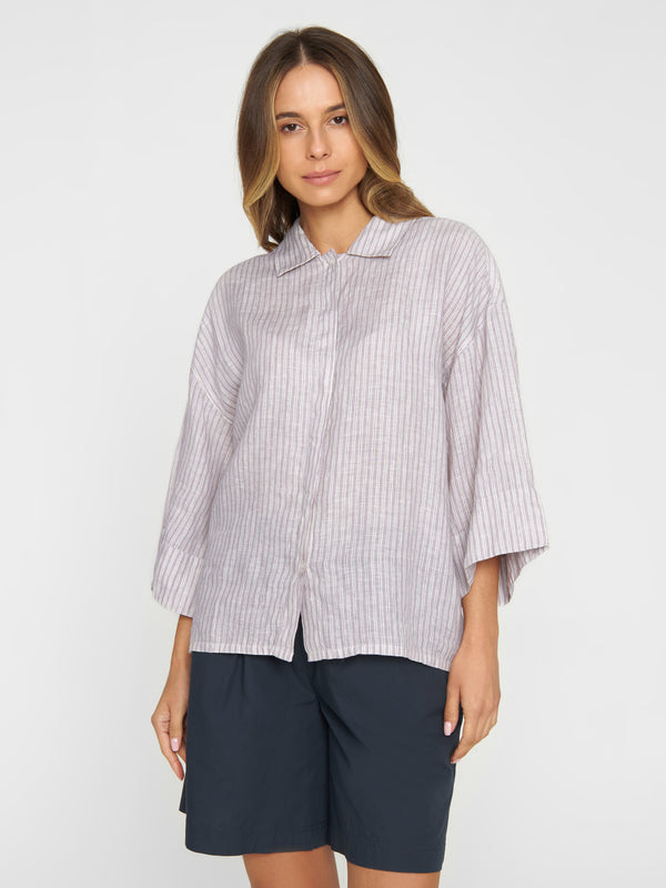 KnowledgeCotton Apparel - WMN Striped linen SS shirt Shirts 8011 Stripe