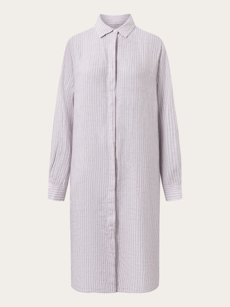 KnowledgeCotton Apparel - WMN Striped linen shirt dress Shirts 8011 Stripe