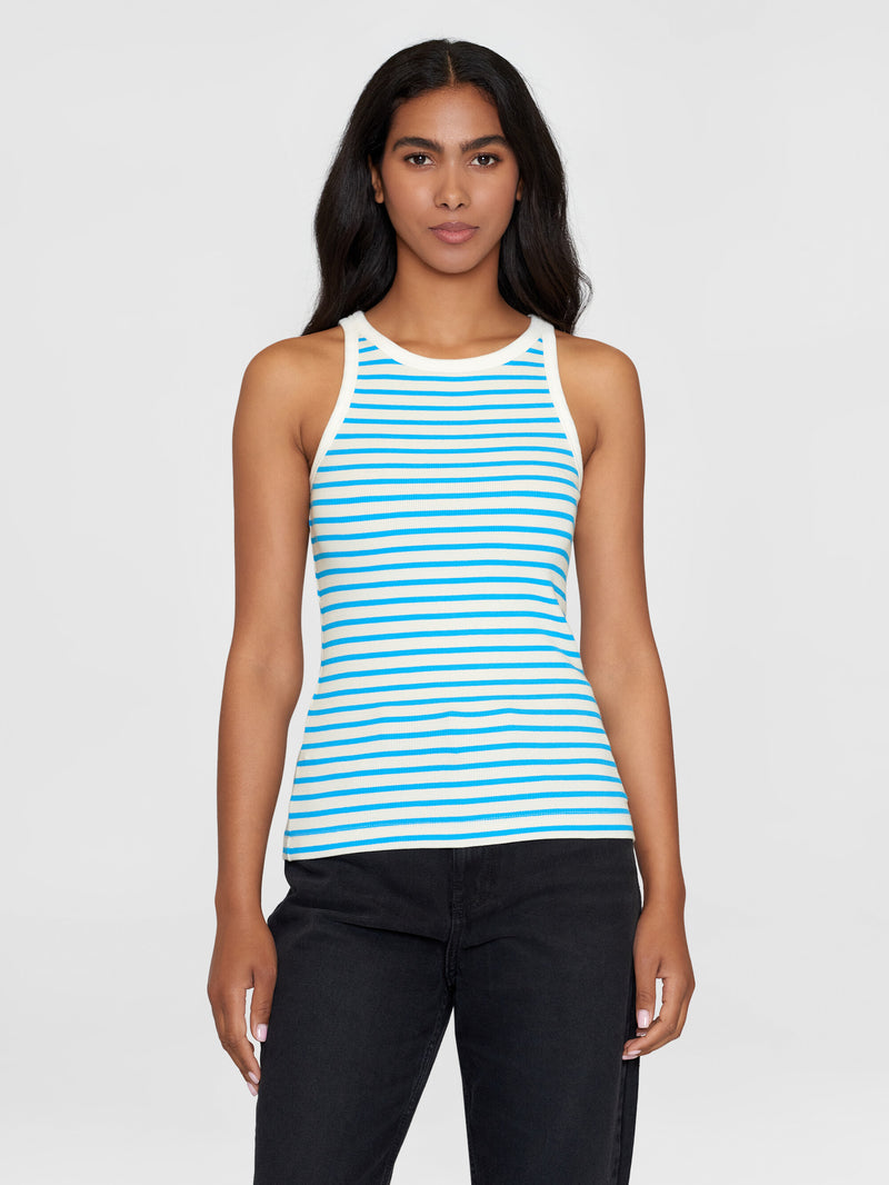 KnowledgeCotton Apparel - WMN Striped racer rib top T-shirts 8021 Blue stripe