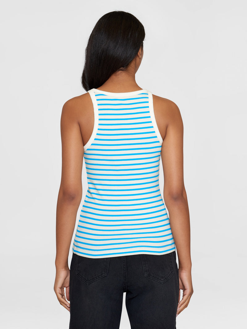 KnowledgeCotton Apparel - WMN Striped racer rib top T-shirts 8021 Blue stripe