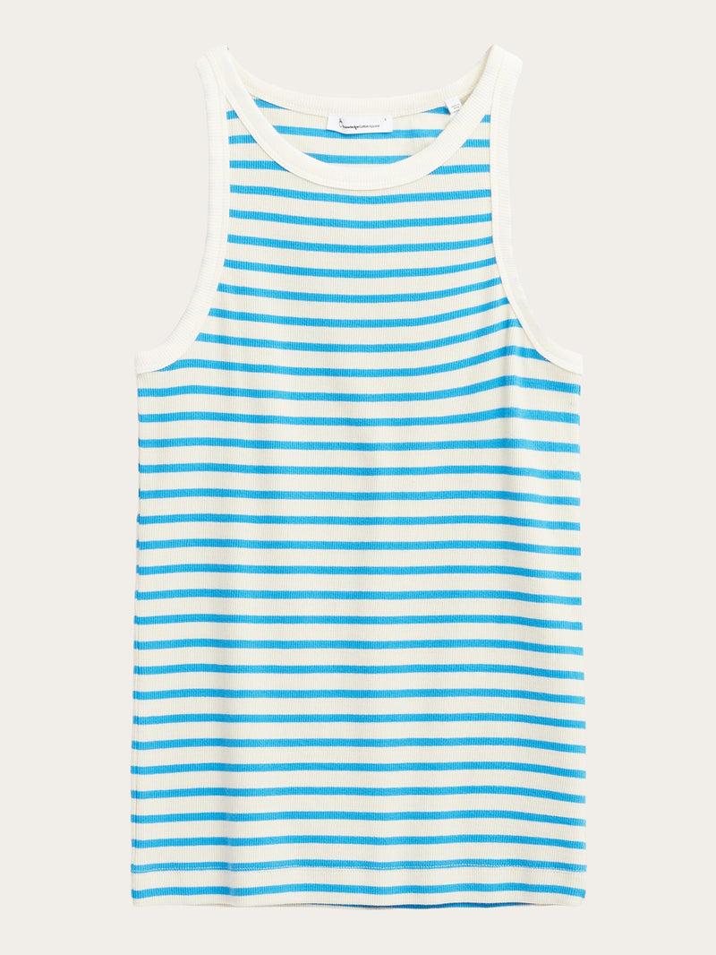 KnowledgeCotton Apparel - WMN Striped racer rib top T-shirts 8021 Blue stripe