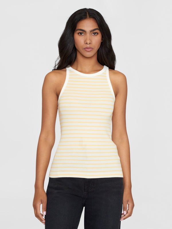 KnowledgeCotton Apparel - WMN Striped racer rib top T-shirts 8024 Yellow stripe