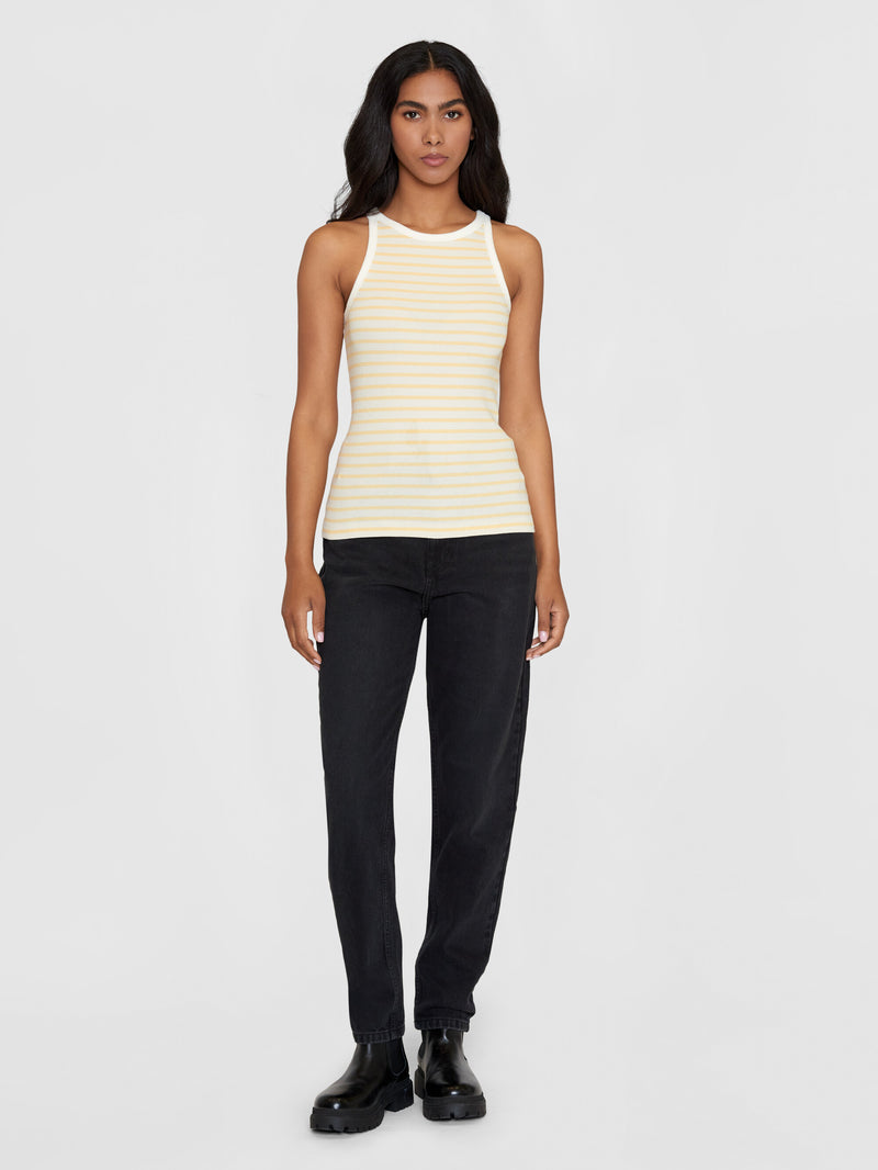 KnowledgeCotton Apparel - WMN Striped racer rib top T-shirts 8024 Yellow stripe