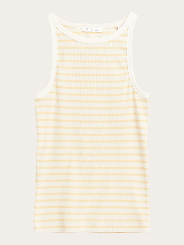 KnowledgeCotton Apparel - WMN Striped racer rib top T-shirts 8024 Yellow stripe