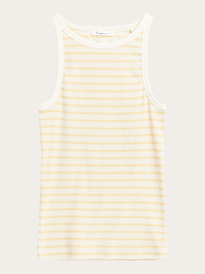 KnowledgeCotton Apparel - WMN Striped racer rib top T-shirts 8024 Yellow stripe