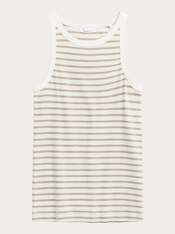 KnowledgeCotton Apparel - WMN Striped racer rib top T-shirts 8030 Beige stripe