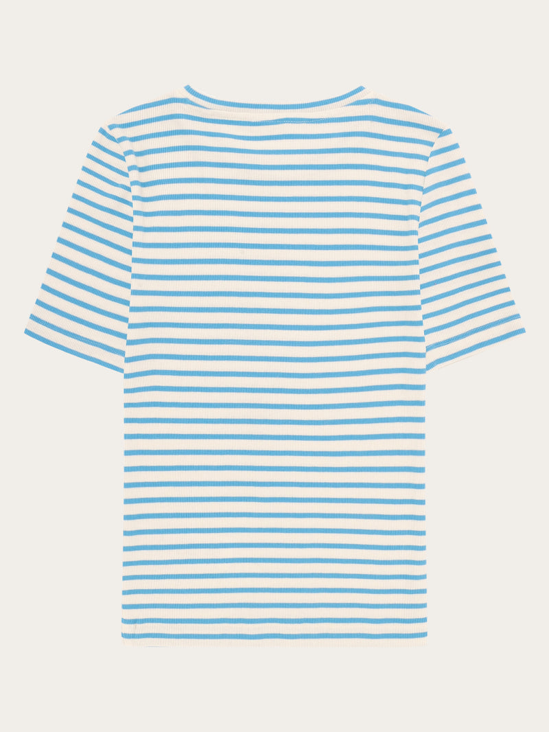 KnowledgeCotton Apparel - WMN Striped rib t-shirt T-shirts 8021 Blue stripe