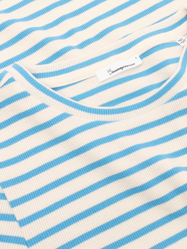 KnowledgeCotton Apparel - WMN Striped rib t-shirt T-shirts 8021 Blue stripe