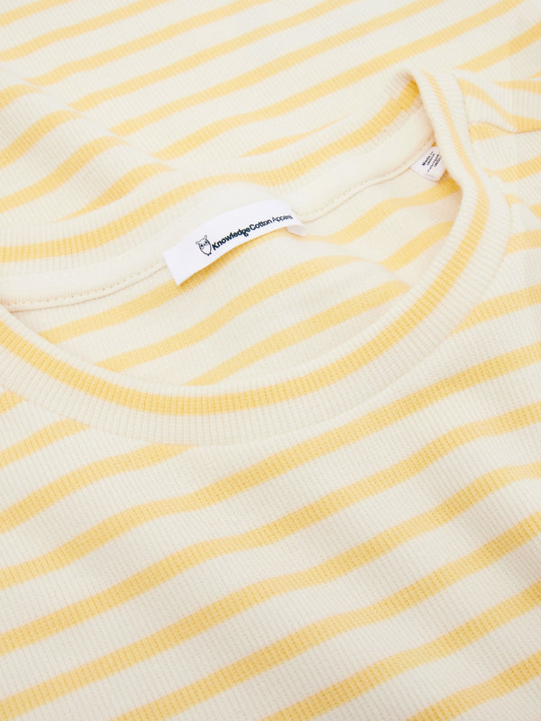 KnowledgeCotton Apparel - WMN Striped rib t-shirt T-shirts 8024 Yellow stripe