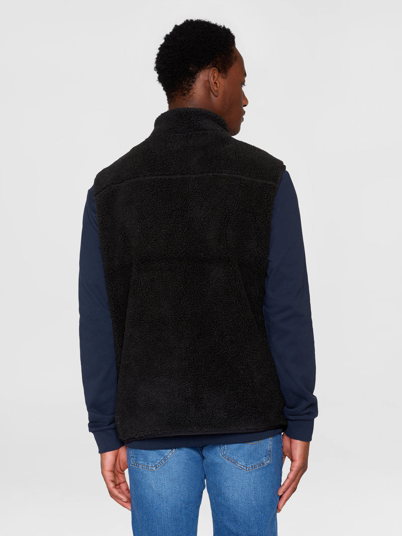 KnowledgeCotton Apparel - MEN Teddy fleece vest Fleeces 1300 Black Jet