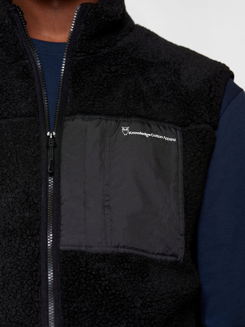 KnowledgeCotton Apparel - MEN Teddy fleece vest Fleeces 1300 Black Jet