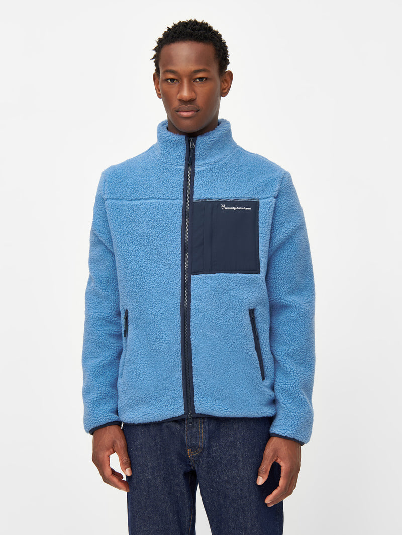 KnowledgeCotton Apparel - MEN Teddy fleece zip sweat Fleeces 1393 Azure Blue