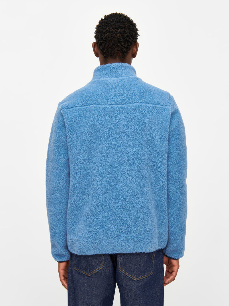 KnowledgeCotton Apparel - MEN Teddy fleece zip sweat Fleeces 1393 Azure Blue